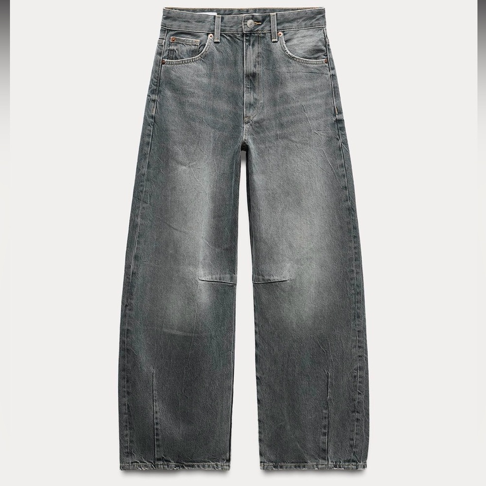 Zara Women's Mis-Rise Washed Gray Balloon Jeans NWT